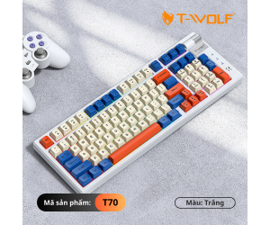  KEYBOARD T-WOLF T70 (White/97 key/RED Switch/RGB LED/Bluetooth-Wireless-TypeC USB/Rotate Button/870g/2000mA/1.5m)