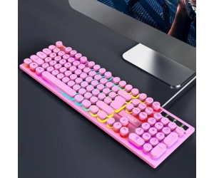 Keyboard T-WOLF T80 Pink USB LED (Giả cơ, Phím tròn)
