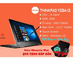 Laptop LENOVO THINKPAD YOGA 12 Cảm ứng (Core i5 Gen4/ 12.5 Inch/ SSD 256GB/ Ram 8GB/ Win 10/ Kèm Sạc/ Full Box) -Like New