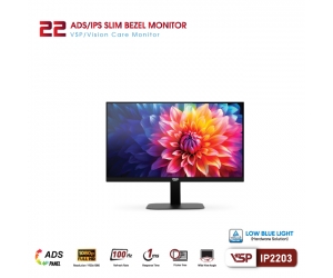 LCD 21.45” VSP IP2203 Black Chính hãng (IPS - VGA, HDMI, 1920x1080, 100Hz, 3 cạnh viền mỏng, Kèm cáp HDMI, Treo tường) + TẶNG MOUSE Q1 