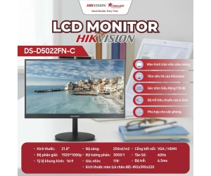 LCD 21.5' HIKVISION DS-D5022FN-C Chính hãng (VA - VGA, HDMI, 1920x1080, 60Hz, 3 cạnh viền mỏng, Kèm cáp HDMI, Treo tường)