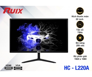 LCD 22” RUIX HC-L220A Black Chính hãng (TN - VGA, HDMI, 1920x1080, 75Hz, Kèm cáp HDMI, Dây nguồn 3.5m, Treo tường) + Tặng Headphone 7.1 AAP HD-480 + Tặng Webcam kẹp có mic màu đen (720p)