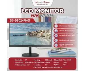 LCD 23.8' HIKVISION DS-D5024FN01 Chính hãng (IPS - VGA, HDMI, 1920x1080, 75Hz, 3 cạnh viền mỏng, Kèm cáp HDMI, Treo tường, Chuyên đồ họa)