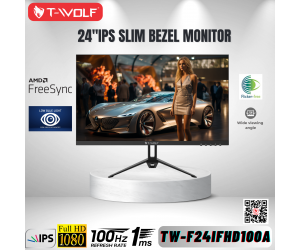 LCD 23.8'' T-WOLF TW-F24IFHD100A Chính hãng (IPS - VGA, HDMI, 1920×1080, 100Hz, Kèm cáp HDMI, Treo tường, BH24T) + Tặng Headphone H140 LED Gaming