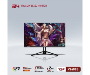 LCD 23.8'' VSP V2408S Chính hãng Black (IPS - VGA, HDMI, 1920x1080, 100Hz, 3 cạnh viền mỏng, Kèm cáp HDMI, Treo tường) + (TẶNG MOUSE Q1)