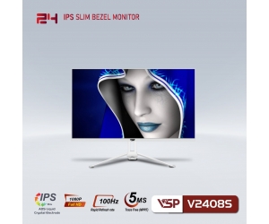 LCD 23.8'' VSP V2408S Chính hãng White (IPS- VGA, HDMI, 1920x1080, 100Hz, 3 cạnh viền mỏng, Kèm cáp HDMI, Treo tường)(Liên hệ nhân viên kinh doanh để được giá tốt hơn)
