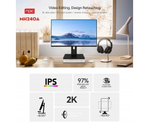 LCD 24' NPC MH240A 2K Phẳng Chính hãng (IPS - HDMI, Type-C, 2560x1440, 75Hz, Xoay 90 độ, 3 cạnh viền mỏng, Treo tường)