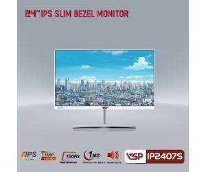 LCD 24'' VSP IP2407S White Chính hãng (IPS - VGA, HDMI, 1920x1080, 100Hz, 3 cạnh viền mỏng, Kèm cáp HDMI, Treo tường, Chuyên đồ họa) 