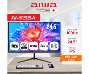 LCD 24.5' AIWA AW-MF2525-V Chính hãng FV (IPS-HDMI, DP, 1920 x 1080, 100Hz, 3 cạnh viền mỏng, treo tường)