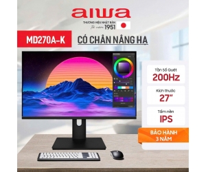 LCD 27' AIWA MD270A-K Chính hãng FV (IPS-VGA, HDMI,  1920 x 1080, 200Hz, 3 cạnh viền mỏng, treo tường, có chân nâng hạ)