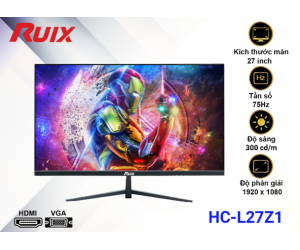LCD 27” RUIX HC-L27Z1 Chính hãng (IPS - VGA, HDMI, 1920x1080, 75Hz, 3 cạnh viền mỏng, Kèm cáp HDMI, Dây nguồn 3.5m) + Tặng Headphone 7.1 AAP 480 + Tặng webcam