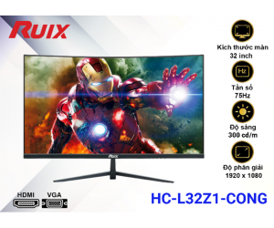LCD 32” Cong RUIX HC-L32Z1 Chính hãng (IPS - VGA, HDMI, 1920x1080, 75Hz, 3 cạnh viền mỏng, Kèm cáp HDMI, Dây nguồn 3.5m)+ Tặng Headphone 7.1 AAP 480 + Tặng Webcam