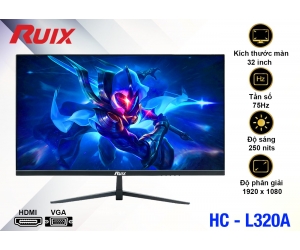 LCD 32” RUIX HC-L320A Chính hãng (VA - VGA, HDMI, 1920x1080, 75Hz, Kèm cáp HDMI, Dây nguồn 3.5m) + Tặng Headphone 7.1 AAP HD-480 + Tặng Webcam kẹp có mic màu đen (720p)