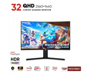 LCD VSP 32'' VG3218QC1 Cong Chính hãng Black FV (VA-VGA , HDMI, 2560 x 1440, 180Hz, 3 cạnh viền mỏng, Kèm cáp HDMI, Treo tường, BH24T) + ( Tặng Combo FD IK7300)