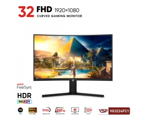 LCD VSP 32'' VG3224FC1 Cong Chính hãng Black FV (VA-VGA , HDMI, 1920x1080, 240Hz, 3 cạnh viền mỏng, Kèm cáp HDMI, Treo tường, BH24T) + ( Tặng Combo FD IK7300)