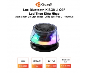 Loa Bluetooth KISONLI Q6F Led Theo Điệu Nhạc (Nam Châm Đỡ Điện Thoại - Cổng sạc Type C - 400mAh)