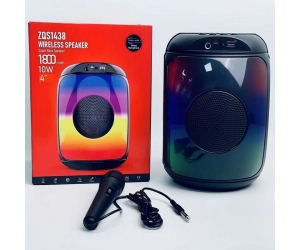 Loa Bluetooth ZQS 1438 Black (10W, USB, Có khe thẻ nhớ, Có led, Kèm Micro Có Dây)