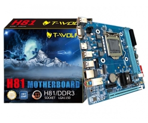 Mainboard SK 1150 T-WOLF H81 Chính hãng (VGA, HDMI, LAN 1000Mbps, M.2 PCIe/NVMe, 2 khe RAM DDR3, mATX) + Tặng Mouse