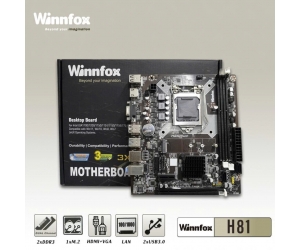 Mainboard SK 1150 Winnfox H81 Chính Hãng FV (VGA, HDMI, LAN 1000Mbps,M.2 NVME, 2 khe RAM DDR3) 