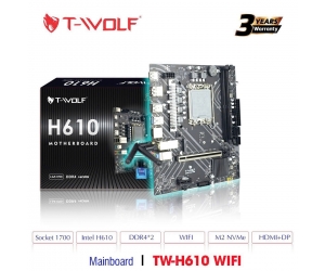 Mainboard SK 1700 v1 T-WOLF H610 WIFI Chính hãng (1xHDMI, 1xDP, 1xM.2 NVMe, WIFI 802.11AC+ BLUETOOTH 4.2, LAN 1000Mpbs, 2 khe RAM DDR4, mATX) + Tặng Mouse 