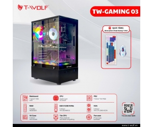 Máy bộ Gaming T-WOLF TW-GAMING 03 FV (MAINBOARD T-WOLF H610 WIFI, CPU I5-12400F, DDR4 16GB/3200, SSD M2 T-WOLF 512GB, VGA T-WOLF TW-RTX2060 6G D6, NGUỒN T-WOLF TW-P650, Case TW-CG400B) + TẶNG BỘ PHÍM CHUỘT T-WOLF 