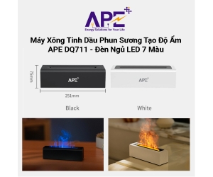 Máy Xông Tinh Dầu APE DQ711 – Phun Sương Tạo Độ Ẩm (Đèn Ngủ LED 7 Màu , 10W, 150ml, 5V-2A, Cổng nguồn TYPE-C, Thời gian tự tắt 1H, 3H, 5H) 