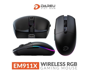 Mouse ko dây Dare-U EM911X WIRELESS (RGB) Black Chính hãng 