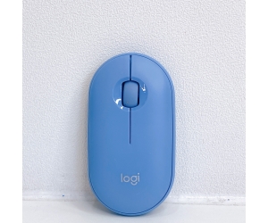 Mouse ko dây LOGITECH PEBBLE M350 Blue Wireless + Bluetooth (1xAA, Công tắc)