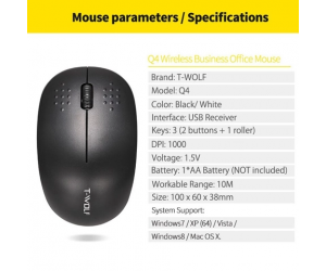 Mouse ko dây T-WOLF Q4 (Có pin, 1xAA)