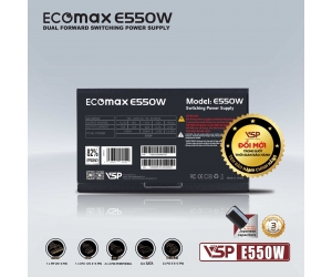 Nguồn CST Ecomax E550W 550W Chính hãng (2x4+4pin, 2x6+2pin, 1x24pin, Dây dài, Kèm dây nguồn)