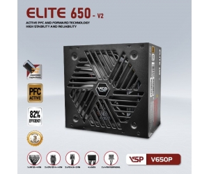  Nguồn CST VSP Elite V650P-v2 600W  Chính hãng (2x4+4pin, 2x6+2pin, Dây dài, Kèm dây nguồn)