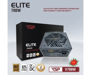 Nguồn CST VSP Elite V700W Active PFC (DC To DC) Chính hãng (2x4+4pin, 2x6+2pin, Dây dài, Kèm dây nguồn)