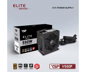 Nguồn CST VSPTECH Elite V550P 550W Active PFC Chính hãng (4+4pin, 2x6+2pin, Dây dài, Kèm dây nguồn)