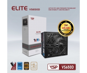 Nguồn CST VSP Elite VS650D 650W Chính hãng (2x4+4pin, 2x6+2pin, 1x24pin, Dây dài, Kèm dây nguồn)