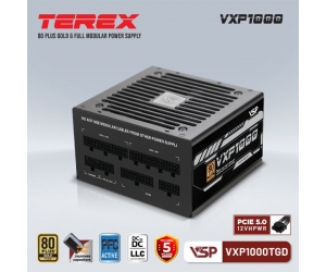 Nguồn VSP TEREX VXP1000TGD 1000W 80 Plus Gold Chính Hãng ( 3x4+4pin, 20+4pin ,4x6+2pin,12+4pin, Dây dài, Kèm dây nguồn)