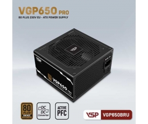 Nguồn VSP VGP650BRU PRO 650W  80PLUS BRONZE 230V EU Chính Hãng ( 2x4+4pin, 2x6+2pin, Dây dài, Kèm dây nguồn)