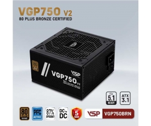 Nguồn VSP VGP750BRN V2 750W 80PLUS BRONZE- ATX3.1 Chính Hãng ( 2x4+4pin, 20+4pin ,4x6+2pin,12+4pin, Dây dài, Kèm dây nguồn)