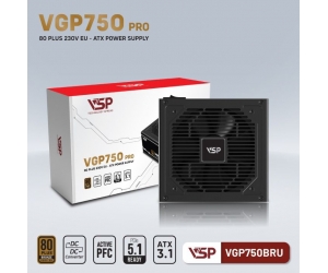 Nguồn VSP VGP750BRU PRO 750W 80PLUS BRONZE 230V EU Chính Hãng ( 2x4+4pin, 4x6+2pin,12 + 4 pin, Dây dài, Kèm dây nguồn)