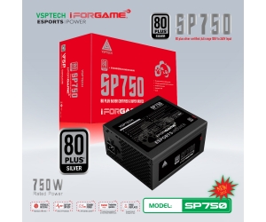 Nguồn CST VSPTECH SP750W iFORGAME Chính hãng (2x4+4pin, 4x6+2pin, 80Plus Silver, Dây dài, Kèm dây nguồn)