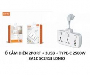 Ổ cắm điện LDNIO 3A1C SC2413 (2port + 3USB + Type-C 2500W)  FV