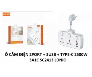 Ổ cắm điện LDNIO 3A1C SC2413 (2port + 3USB + Type-C 2500W) 