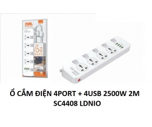 Ổ cắm điện LDNIO SC4408 (4port + 4USB, 2500W, Dây Dài 2m) 