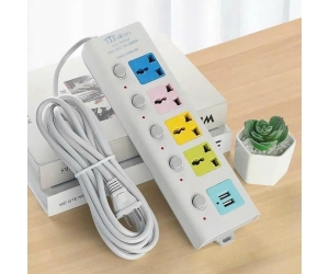 Ổ cắm điện METIS T100 (4 cổng 3 chấu, 2 cổng USB, chống giật thông minh, dây 1.5m)
