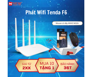 Phát Wifi Tenda F6 Chính hãng (4 anten 5dBi, 300Mbps, Repeater, 3LAN) (MUA 10 TẶNG 1 MOUSE M02A)