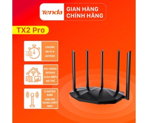 Phát Wifi Tenda TX2 Pro Chính hãng (5 anten 6dBi, 1501Mbps, 2 băng tần, Repeater, MU-MIMO, 3LAN 1Gbps)