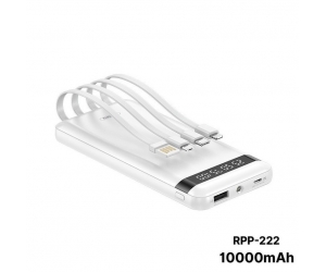 Pin dự phòng 10.000mAh REMAX RPP-222 White (Rated 6.000mAh, 1 cổng USB: 5V-2.0A, Kèm cable MicroUSB, Type-C, Lightning)