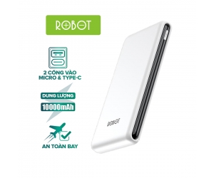 Pin dự phòng 10.000mAh ROBOT RT180 White Chính hãng (Rated 7.400mAh, 1 cổng USB: 5V-2.1A, Kèm cable MicroUSB)