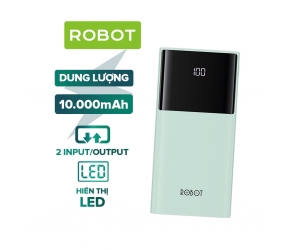 Pin dự phòng 10.000mAh ROBOT RT190S Blue (Input: 2 cổng (Type-C và Micro), Output: 2 cổng USB, LED hiển thị pin) 