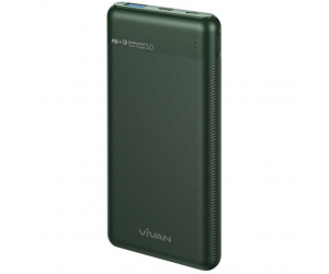 Pin dự phòng 10.000mAh VIVAN VPB-M10 DarkGreen Chính hãng (Rated 7.400mAh, 1 cổng USB: 5V-3A, 9V-2A, 12V-1.5A, 1 cổng Type-C: 5V-3A, 9V-2A, 12V-1.5A, Kèm cable Type-C) 