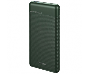 Pin dự phòng 10.000mAh VIVAN VPB-M10 DarkGreen Chính hãng (Rated 7.400mAh, 1 cổng USB: 5V-3A, 9V-2A, 12V-1.5A, 1 cổng Type-C: 5V-3A, 9V-2A, 12V-1.5A, Kèm cable Type-C)